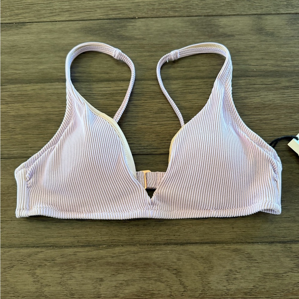 Shade & Shore Lavender Ribbed Metallic Bikini Top 34B‎ Purple Gold Shimmer NEW